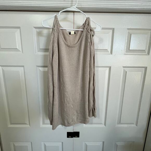 Venus Women's Beige Open Knit Knotted Sleeve Pullover Sweater Size Medium - Picture 2 of 9